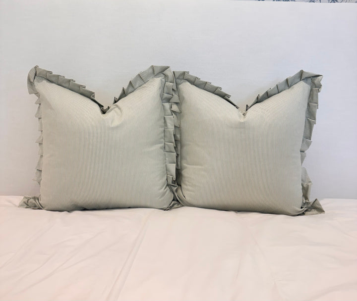 Ticking Pleated Ruffle Pillow  Set of 2