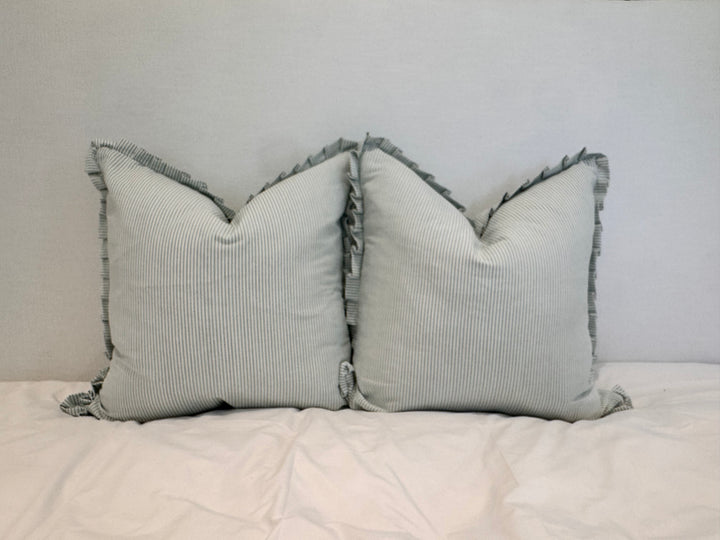 Ticking Pleated Ruffle Pillow  Set of 2
