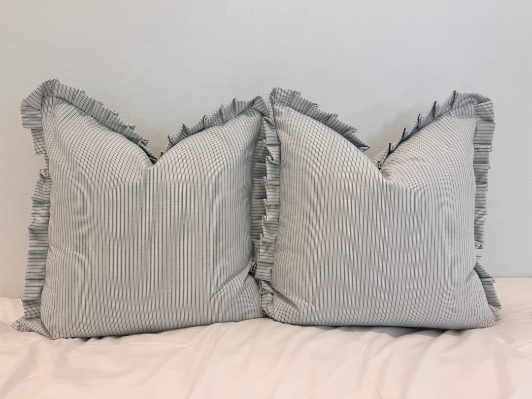 Ticking Pleated Ruffle Pillow  Set of 2