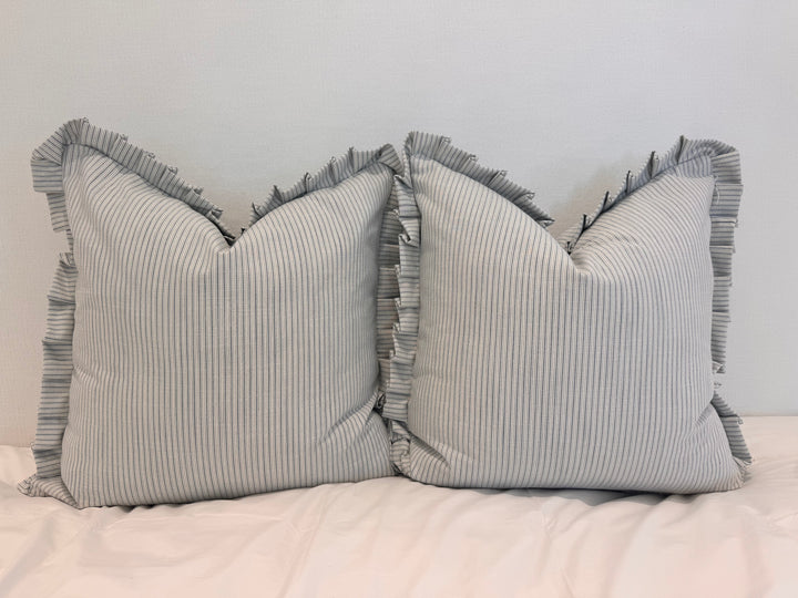 Ticking Pleated Ruffle Pillow  Set of 2