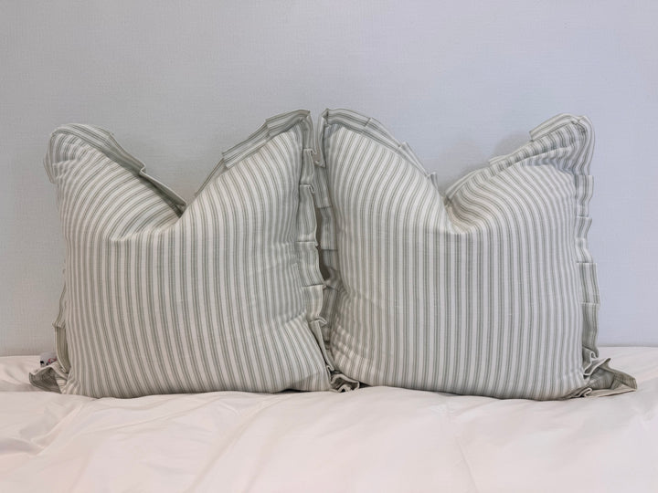 Ticking Pleated Ruffle Pillow Set of 2
