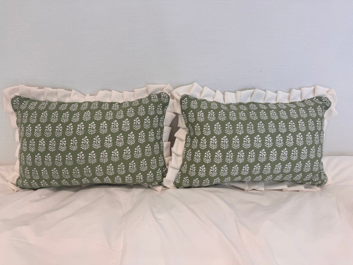 Ticking Pleated Ruffle Pillow  Set of 2
